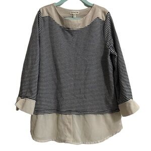 Monteau Girl Long Sleeve‎ Top Youth Girls 12 Large Navy White Striped Layered